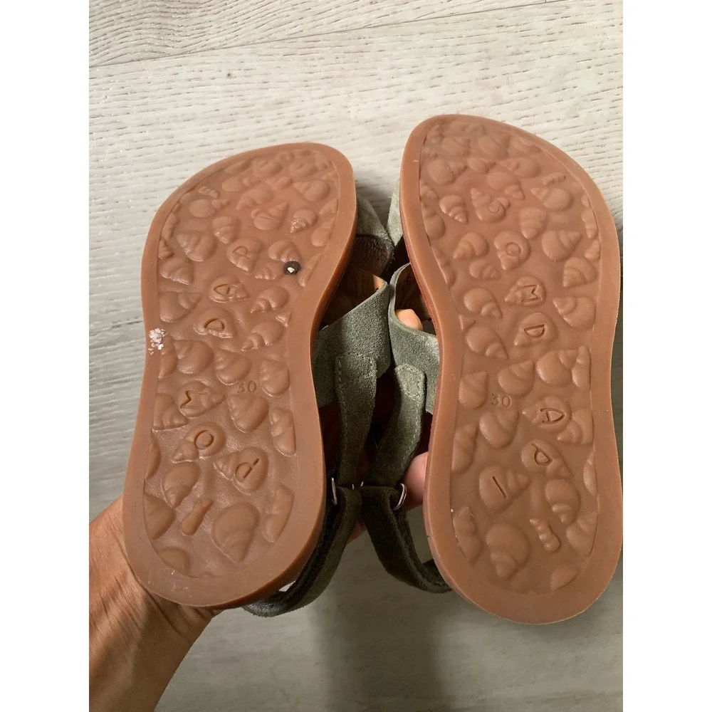 Pom D'Api Paris Kids Sage Green Suede Leather Criss Cross Sandals Size 30 EU